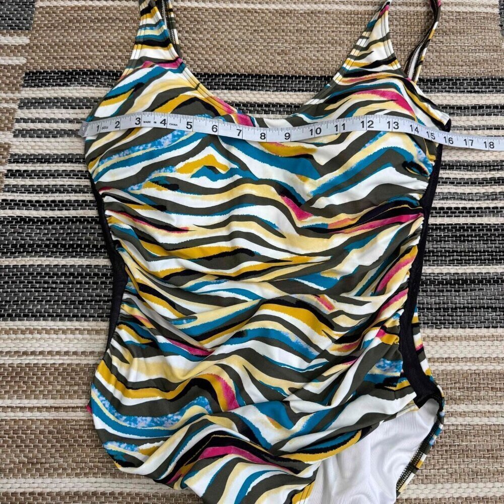 DKNY One Piece Swimsuit Removable Soft Cups 4-Way Stretch 50+UPF/SPF Multi Sz 12 - Picture 12 of 13